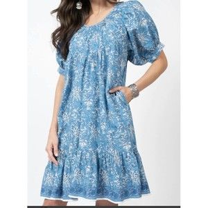 NWT XS Uncle Frank Boho Smocked Blue Dress Floating‎ Shift Dress
